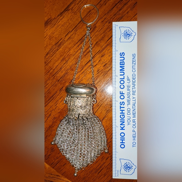 Antique 1920s Sterling Silver Chainmail Gate Top Chatelaine Coin Purse - Picture 7 of 7